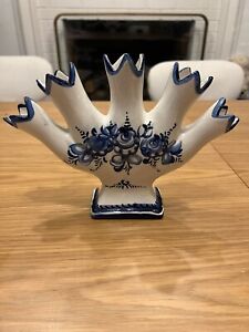 Antique 5 Finger Tulip Bud Vase Hand Painted Vestal from Alcobaca, Portugal 1986