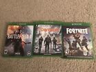 Xbox one game lot of 3 Fortnite Inserts included CODES USED, Battlefield 1,Div 1