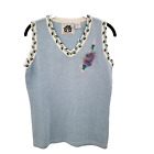 Storybook Knit Sleeveless Sweater Womens Small Floral Vine Hydrangea Applique