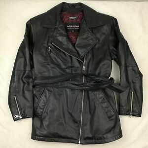 Vintage Wilsons Leather Jacket Moto Trench Coat Womens Medium Belted Thinsulate