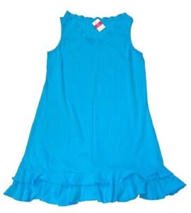 FRESH PRODUCE Large BLUE FIN SUNRISE Cotton Flounce V Neck Dress $68 NWT L