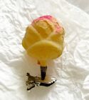 Vintage German Glass Yellow Pink Rose Clip-on Figural Ornament Circa Early 1900s