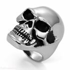 Men's Gothic Rocker Heavy Skull Bones Ring Stainless Steel Jewelry Size 7-15