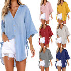 Women Cotton Linen V Neck T-Shirt Ladies Casual Baggy Tunic Top Blouse Plus Size