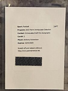 New Listing23 Immaculate Anthony Richardson Auto Draft Picks Redemption Colts 🔥🔥🔥