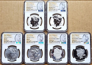 New Listing6 coin set 2023 morgan peace silver dollars ngc ms pf rp 69 first day of issue