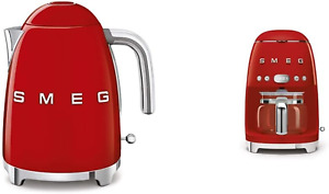 KLF03RDUS 50'S Retro Style Aesthetic Electric Kettle with Embossed Logo, Red & D