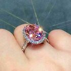 4Ct Oval Cut Pink Tourmaline Moissanite Halo Engagement Ring Real 14K White Gold