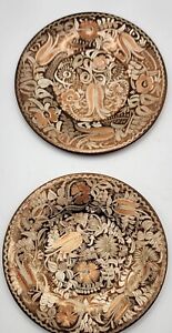 VTG Copper Repousse Plates Wall Hanging Set of 2 Embossed Floral