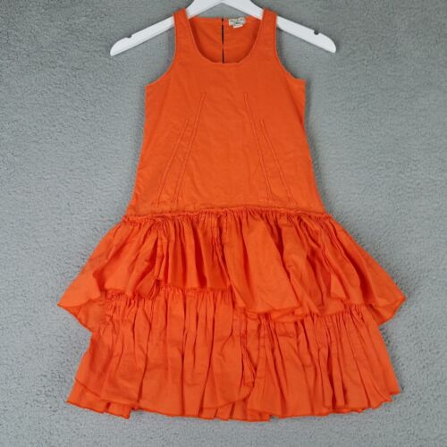 Eliane Et Lena Dress Girl's Kid's 10A Orange Midi Ruffled Tiered Boutique Flowy
