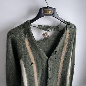 Vintage 60s SEARS Sz Medium distress mohair wool stripe cardigan sweater cobain