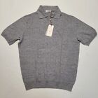 $550 LUCIANO BARBERA Polo Open Collar LINEN COTTON Mountain Stitched LARGE Gray