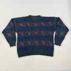 Vintage Patterned Knit Sweater Size XL Blue Multicolor Crewneck Pullover Grandpa