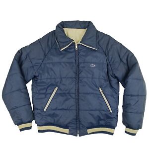 Vtg Lacoste Men's Large Reversible Puffer Blue Beige Full Zip Insulated Jacket