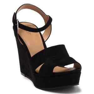 Abound Women Platform Wedge Ankle Strap Sandals Jemma Size US 9M Black Fabric