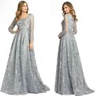MAC DUGGAL JEWEL ENCRUSTED LONG SLEEVE SQUARE NECK GOWN GREY SIZE 18 $798