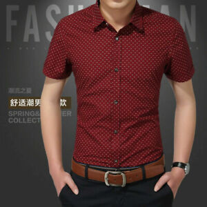Men Luxury Casual Slim Fit Business Button Dress Shirts Short Sleeve Shirt Tops