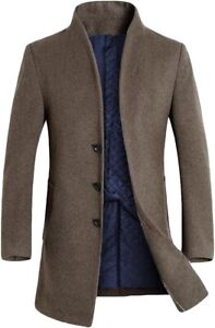 Mordenmiss Men's French Woolen Coat Business Down Jacket Trench Topcoat, khaki L