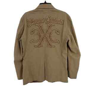 Xtreme Couture Khaki Blazer Jacket Mens Size Small 36 38 Back Embellished