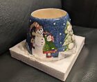 Home Interiors Holiday Candle Jar Topper Sparkling Snowman Family NEW with BOX
