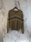 Kennington Sweater Mens Large Brown Vintage 60s 70s V Neck Fair Isle Deer