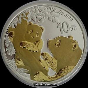 2021 China Panda 1 oz Silver Gold Plate 10 Yuan Coin
