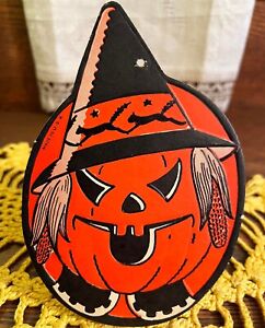 SCARCE Vintage Halloween Midcentury JOL Witch Scarecrow Diecut Decoration 1950s!