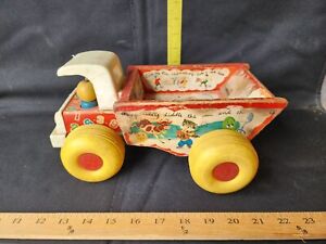Vintage 60s Fisher Price Humpty Dump Truck Nursery Rhyme Wooden Pull Toy  #145