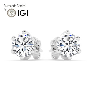 IGI,F/VS1, 5 CT ,Solitaire Lab-Grown Round Diamond Studs Earring, 18K White Gold