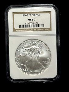 2008 - NGC MS 69 - Silver American Eagle S$1 One Dollar Coin -184