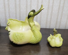 1950's Set of 2 Vintage Hull Green Ceramic Ducks Swan Mother Baby Planter