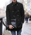 Men's Wool Blend Trench Coat Winter Warm Double Breasted Long Top Coat