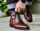 Men's Handmade Brown Leather Ankle High Lace Up Style Cap Toe Dress Boots