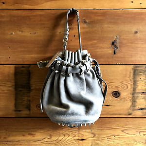 Alexander Wang Gray Diego Heavy Leather Studded Bucket Bag Purse 0226AT