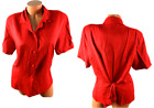 *Sag Harbor red button down shoulder pads tie knot waist short sleeve top 1X