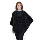 PASSAGE Polyester Black Flower Pattern Round Neck Poncho Breathable Loose Fit