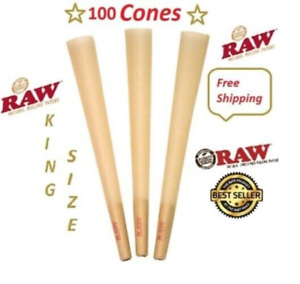Authentic RAW KING Size pre rolled 100 Cones W/ Filter tips  +FREE LIGHTER