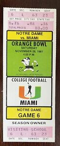 1981 Orange Bowl Miami vs Notre Dame Football Ticket
