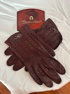 Vintage Etienne Aigner Oxblood Leather Gloves, Size 6.5 & Makeup Mirror