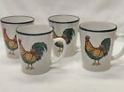 Set of Four Today's Home Rooster 8 oz Coffee Tea Cup Mug White W/ Green Trim