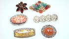 Antique Vintage Pins 6pc Molded Glass Faux Garnet Fancy Stones Lot