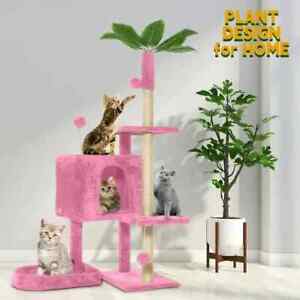 Mudie Cat Tree, 52in Cat Tower Indoor Scratching Posts Plush Perch Stand Pink