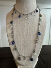 Ann Taylor LOFT Silver Chain Light Blue Aqua Clear Acrylic Stone Charms Necklace
