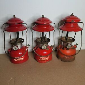 LOT of 3 VINTAGE COLEMAN RED 200A LANTERNS 9-64, 1-65, 10-66 FOR PARTS or REPAIR