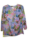 Size 14W Blouse Roamans Floral Lavender Pullover 3/4 Button Roll Tab Woven Top