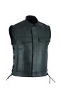 SOA Men's Motorcycle Club Leather Vest Concealed Carry Arms Solid Back
