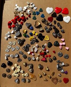 Fun Lot of 175+ Heart Shaped Vintage Buttons - Glass, Metal, Shank, Other