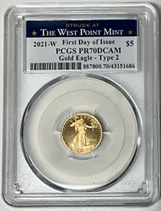 2021 W Gold Eagle Proof $5 Type 2 PCGS PR70Dcam First Day Of Issue 43151686