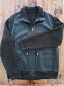 BERLUTI Paneled Cardigan Deerskin Leather/Cashmere Size R58