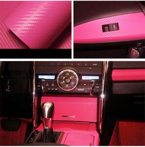 Car Pink Carbon Fiber Vinyl Wrap Sticker Interior Accessories Panel 50x12Inch